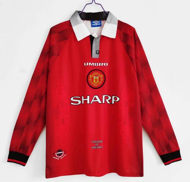 1996-97 Manchester United Retro Long Sleeve Home Red Soccer Jersey Shirt